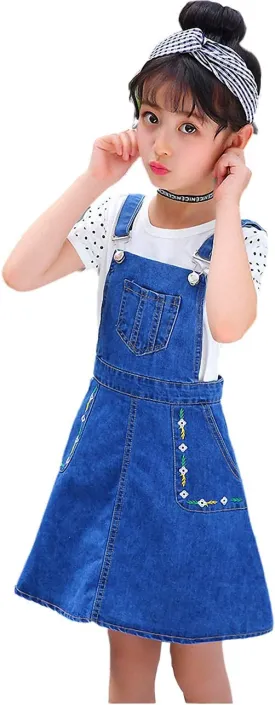 KIDSCOOL SPACE Girls Denim Skirts,Little Big Girls Soft Stretchy Jeans Overall Dress