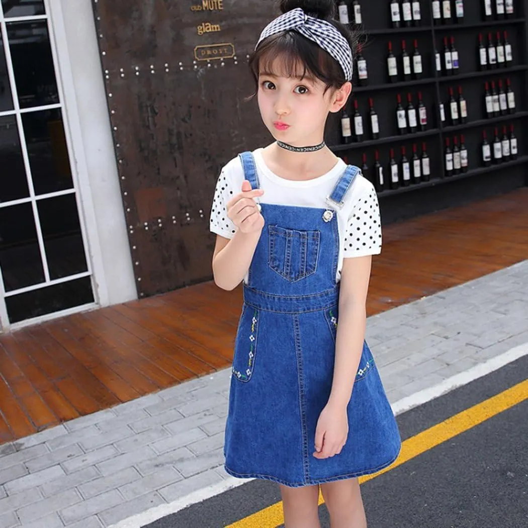 KIDSCOOL SPACE Girls Denim Skirts,Little Big Girls Soft Stretchy Jeans Overall Dress