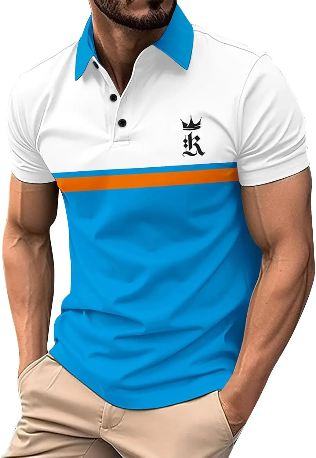 LCMTWX Men's Polo Shirts Fashionable Printed Button Color Blocking Sports T Shirt Slim Fit Tee Shirts for Men Casual
