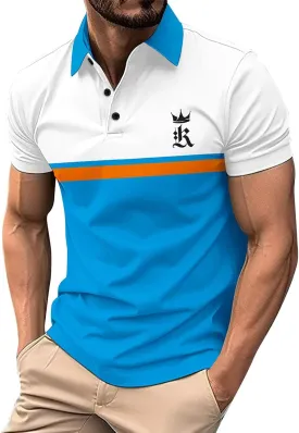 LCMTWX Men's Polo Shirts Fashionable Printed Button Color Blocking Sports T Shirt Slim Fit Tee Shirts for Men Casual