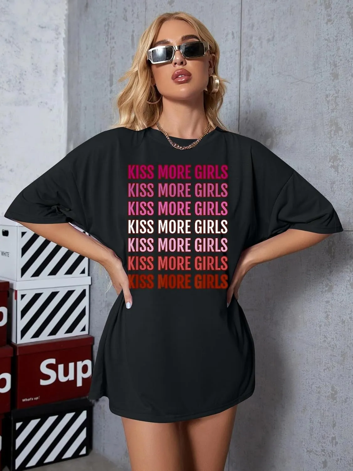Lesbian Pride Shirt Women Kiss More Girls Shirts for Lesbian Romance LGBT Lovers Funny Letter Print Tee Tops