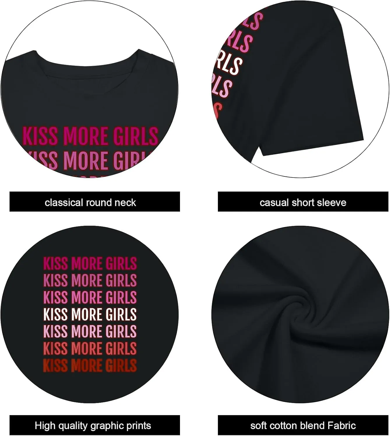 Lesbian Pride Shirt Women Kiss More Girls Shirts for Lesbian Romance LGBT Lovers Funny Letter Print Tee Tops