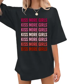 Lesbian Pride Shirt Women Kiss More Girls Shirts for Lesbian Romance LGBT Lovers Funny Letter Print Tee Tops