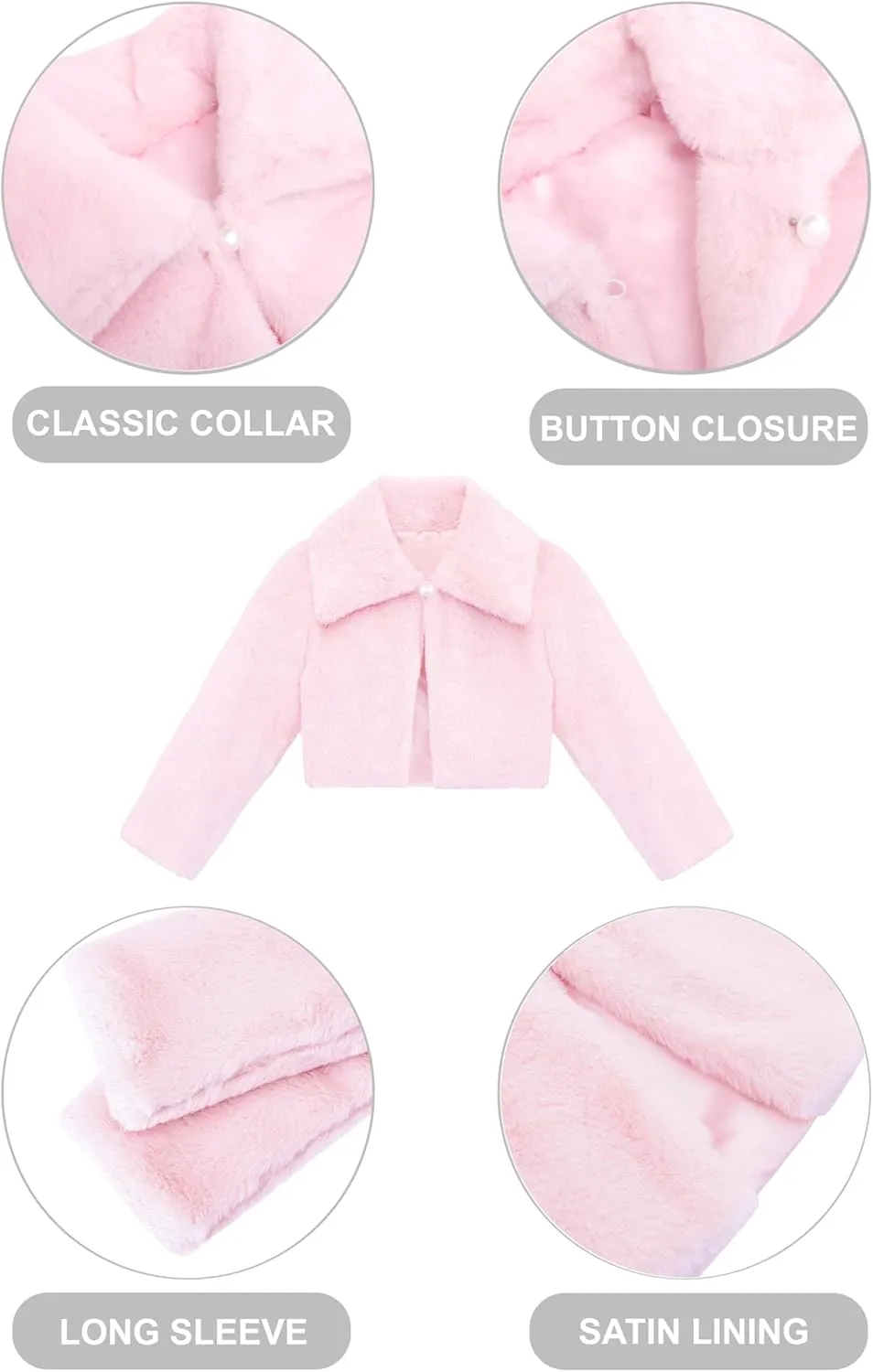 Lilax Girls Faux Fur Bolero Shrug Button Closure Cozy Jacket