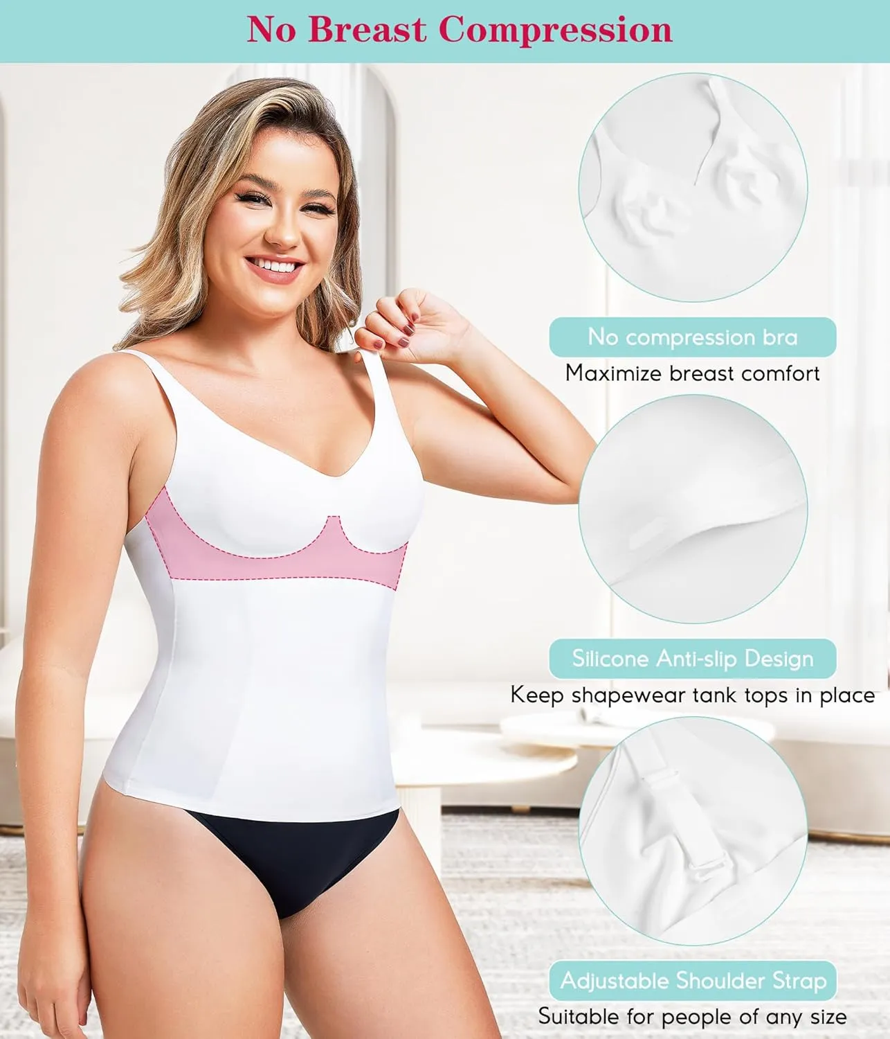 LODAY Compression Tank Tops for Women Tummy Control Shapewear Seamless Body Shaper Workout V-Neck Camisole Cami Tops
