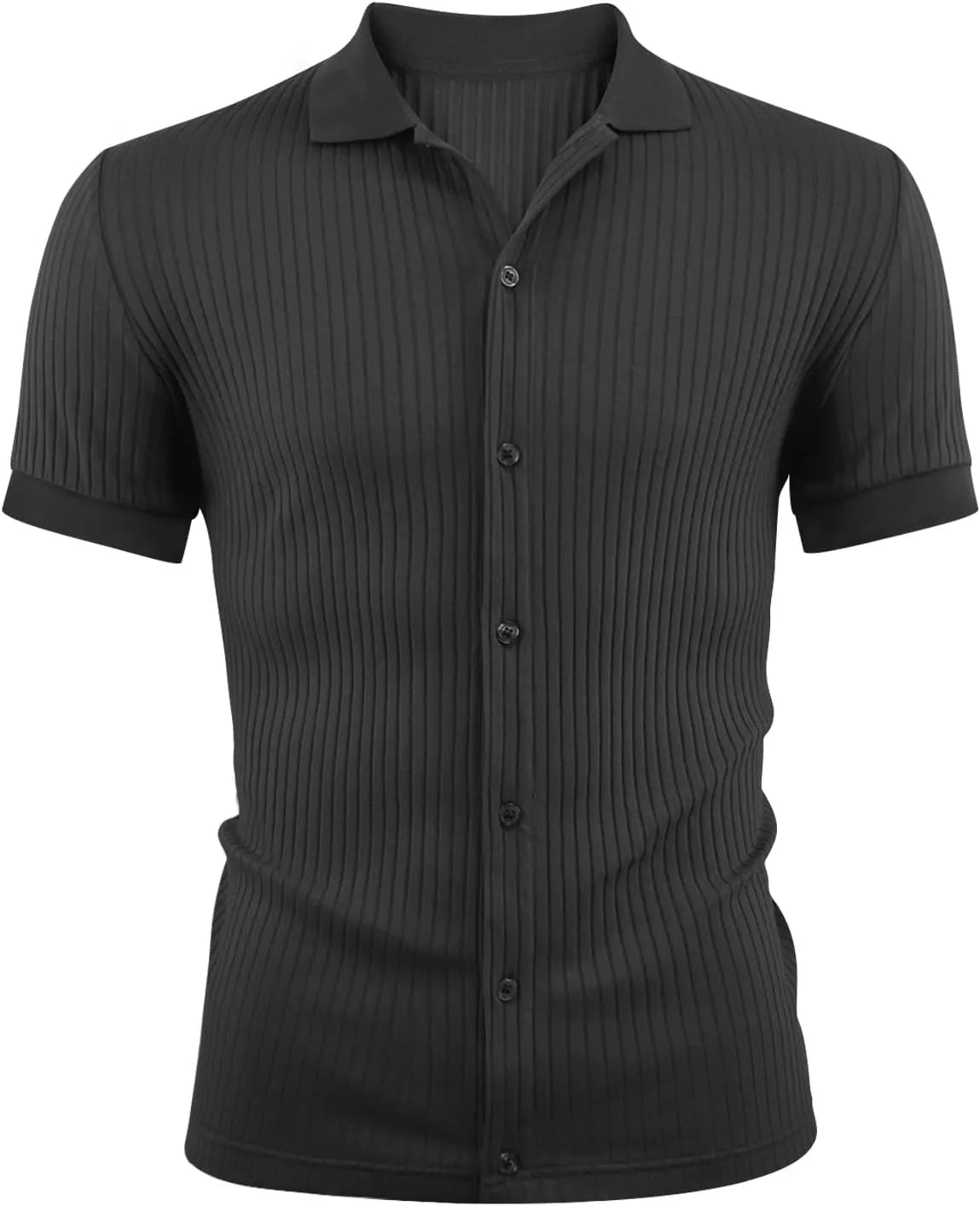 LOGEEYAR Men's Slim Fit Polo Shirts Short Sleeve Breathable Button Down Golf Shirts Ribbed Knit Soft Cotton Tops