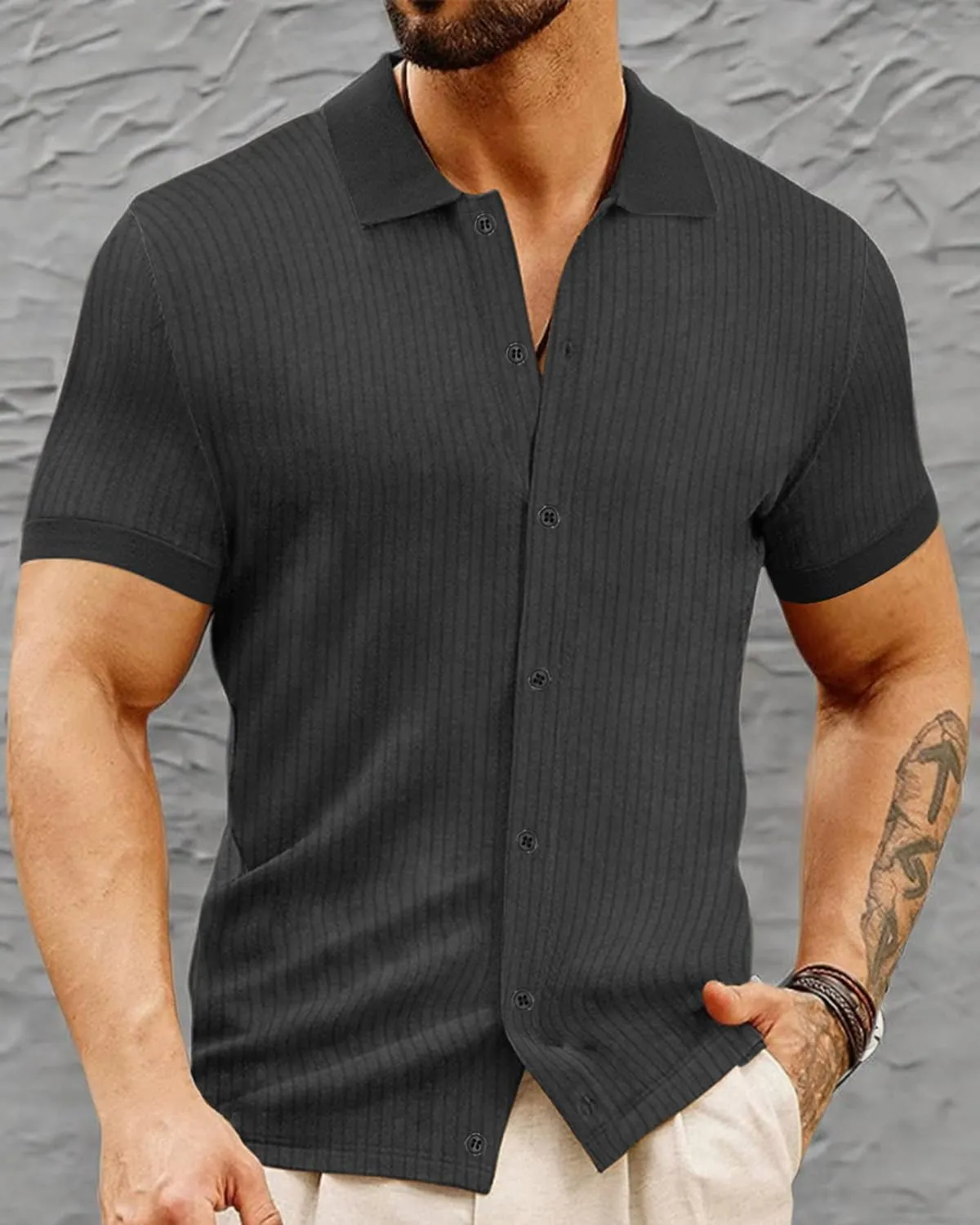 LOGEEYAR Men's Slim Fit Polo Shirts Short Sleeve Breathable Button Down Golf Shirts Ribbed Knit Soft Cotton Tops
