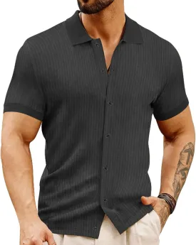 LOGEEYAR Men's Slim Fit Polo Shirts Short Sleeve Breathable Button Down Golf Shirts Ribbed Knit Soft Cotton Tops