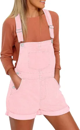 luvamia Women's Casual Adjustable Strap Cuffed Hem Denim Bib Overalls Shorts Romper