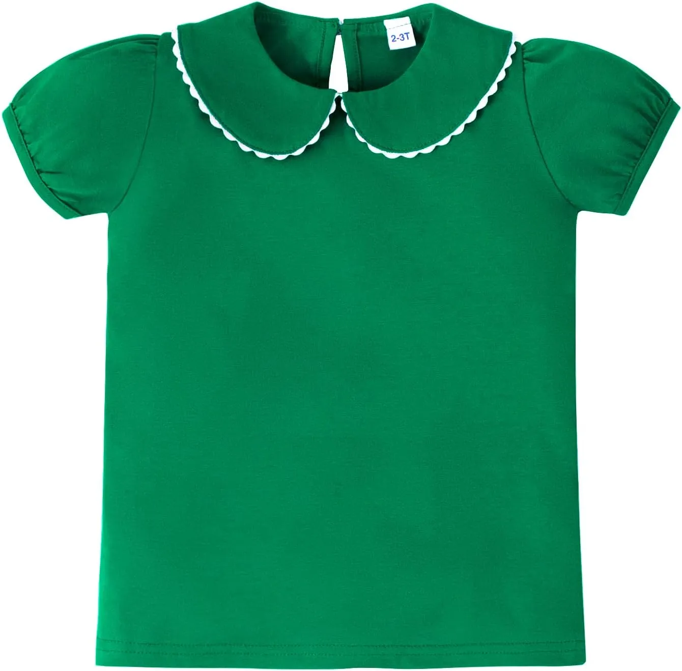 LYSMuch 2-5T Toddler Girls Peter Pan Collar Shirt Puff Short Sleeve Basic Top Blouse Solid Color Tee