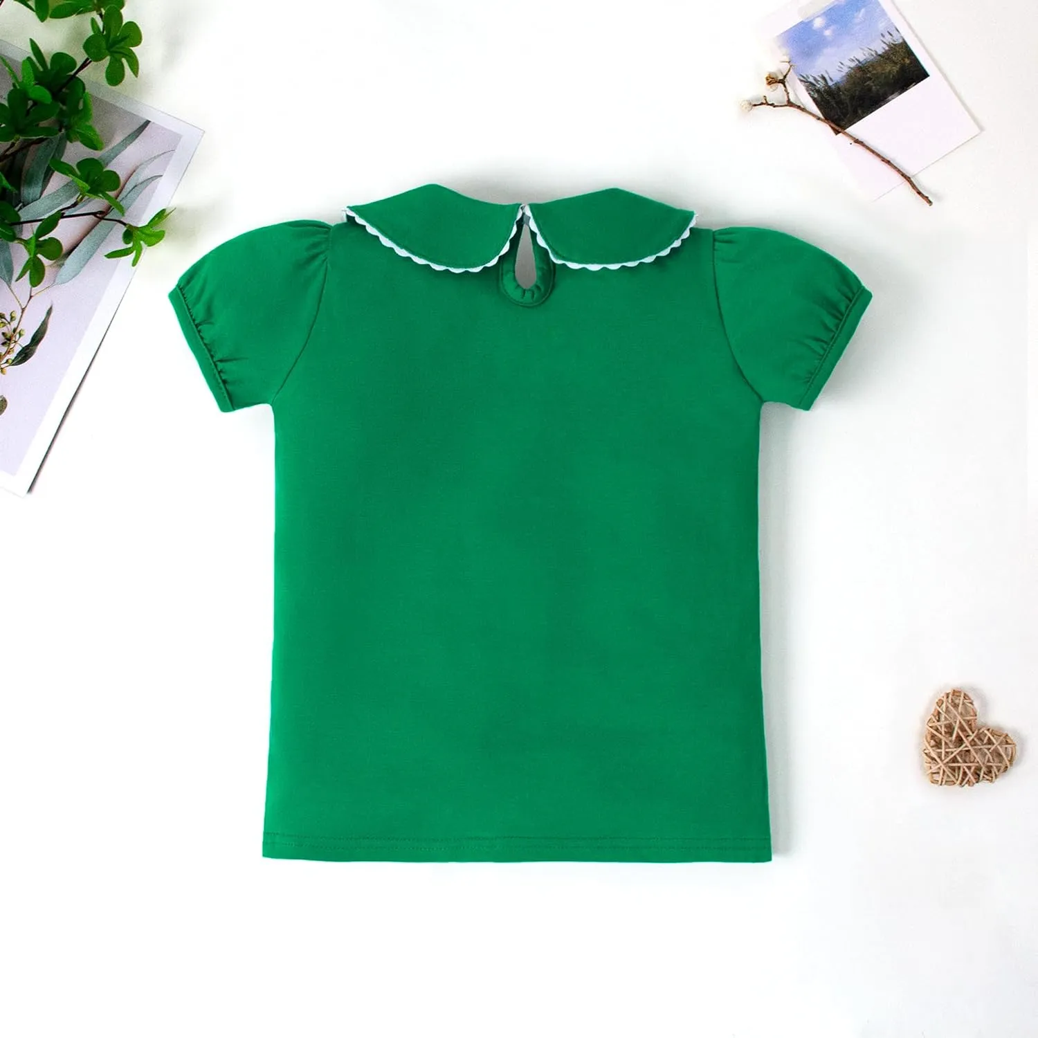LYSMuch 2-5T Toddler Girls Peter Pan Collar Shirt Puff Short Sleeve Basic Top Blouse Solid Color Tee