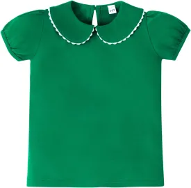 LYSMuch 2-5T Toddler Girls Peter Pan Collar Shirt Puff Short Sleeve Basic Top Blouse Solid Color Tee