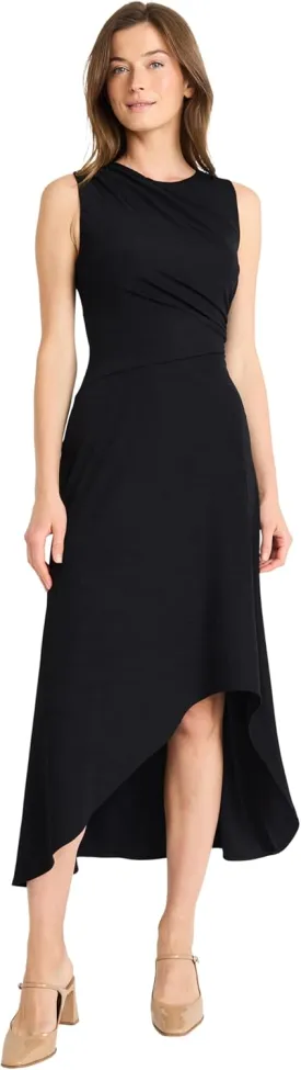 Maggy London Women's Sleeveless Midi Dress-Draped Bodice, High-Low Hem, Elegant A-line Silhouette