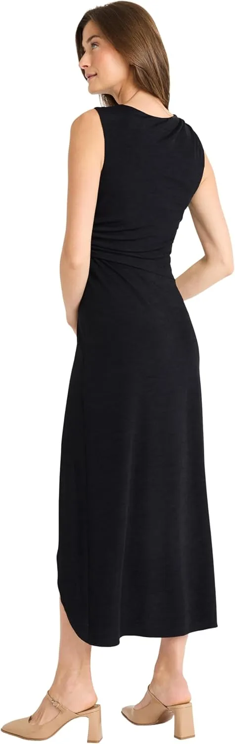Maggy London Women's Sleeveless Midi Dress-Draped Bodice, High-Low Hem, Elegant A-line Silhouette