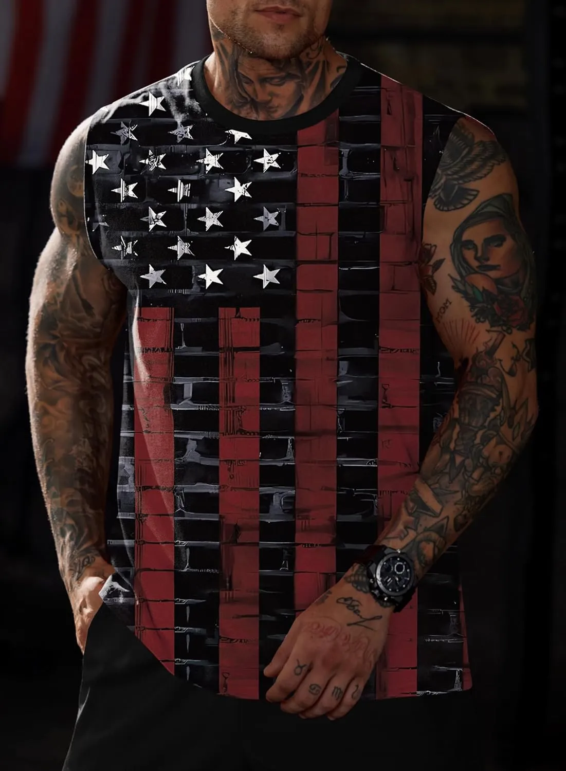 Mainfini Men's Muscle Tank Tops Sleeveless Tee Shirts American Flag Graphic Gym Workout USA Tank (S-3XL)