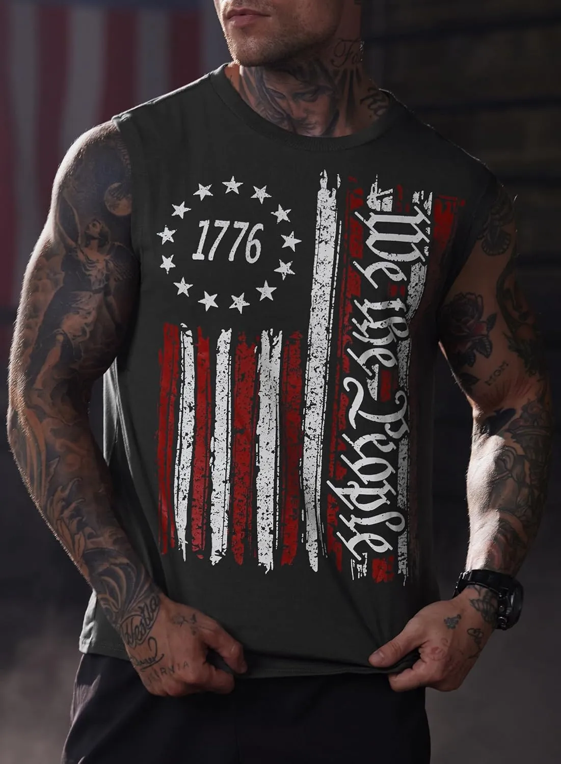 Mainfini Men's Muscle Tank Tops Sleeveless Tee Shirts American Flag Graphic Gym Workout USA Tank (S-3XL)