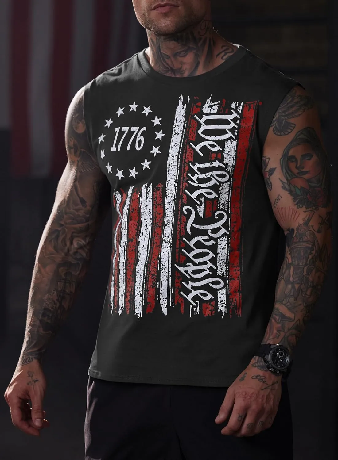 Mainfini Men's Muscle Tank Tops Sleeveless Tee Shirts American Flag Graphic Gym Workout USA Tank (S-3XL)