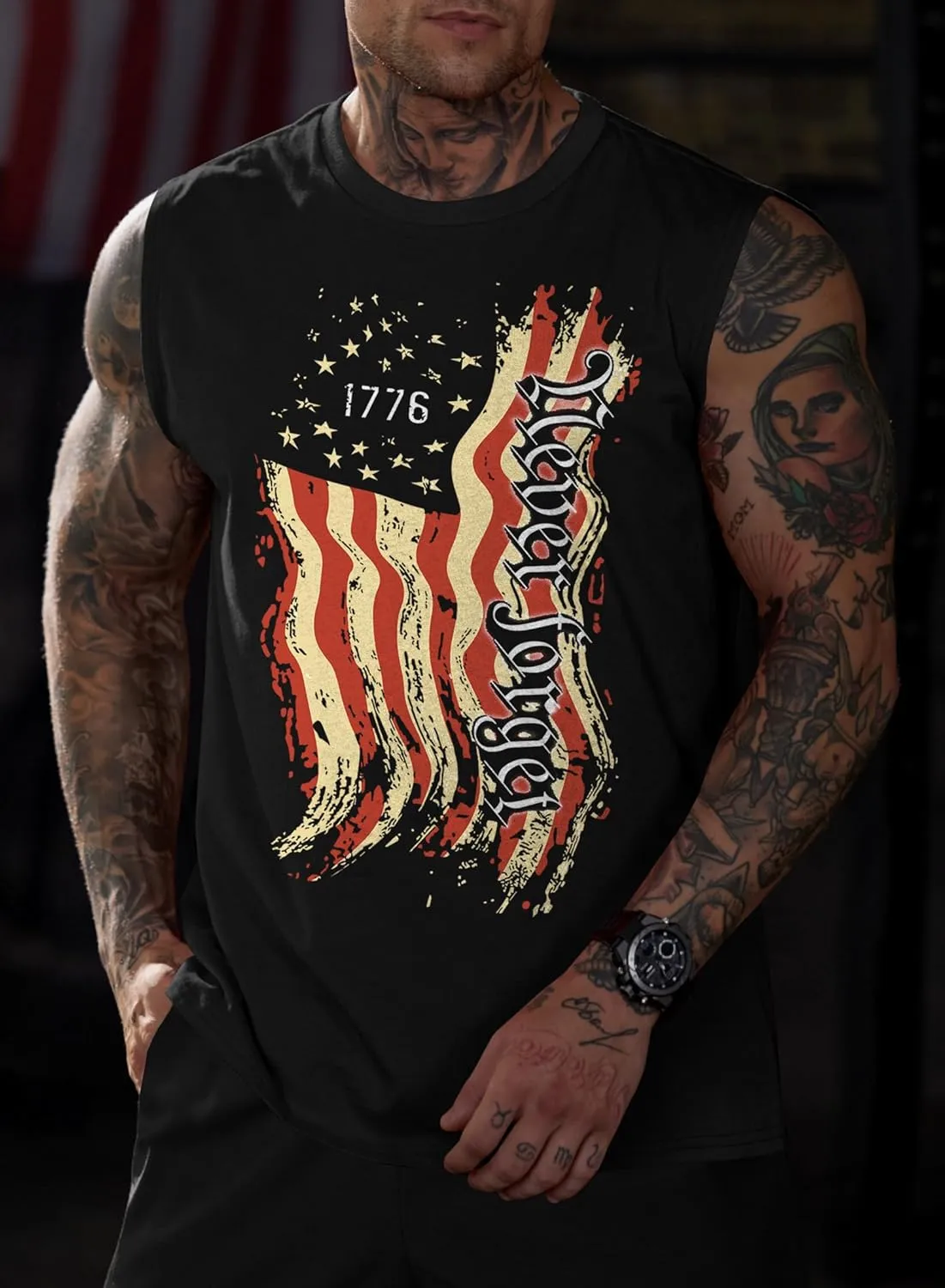 Mainfini Men's Muscle Tank Tops Sleeveless Tee Shirts American Flag Graphic Gym Workout USA Tank (S-3XL)