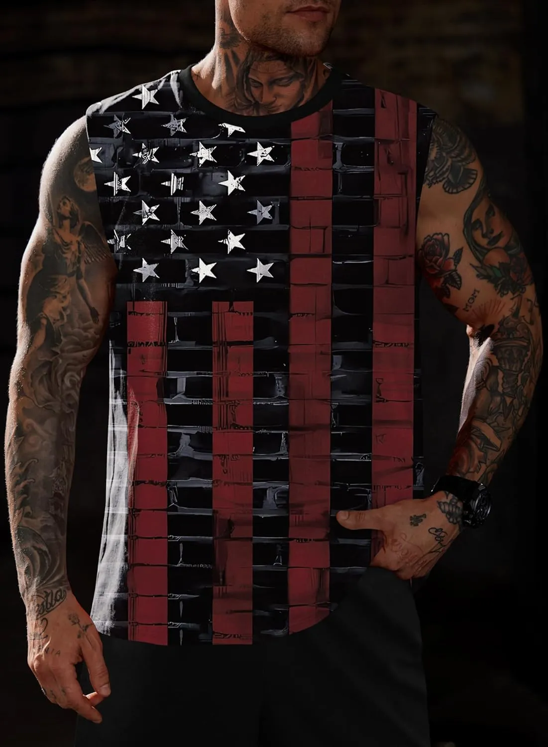 Mainfini Men's Muscle Tank Tops Sleeveless Tee Shirts American Flag Graphic Gym Workout USA Tank (S-3XL)