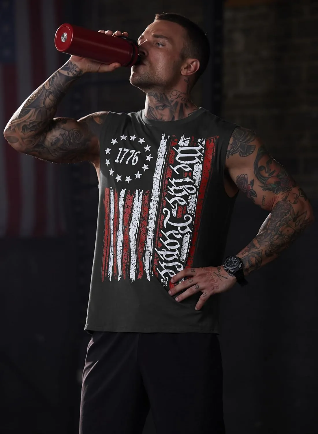 Mainfini Men's Muscle Tank Tops Sleeveless Tee Shirts American Flag Graphic Gym Workout USA Tank (S-3XL)