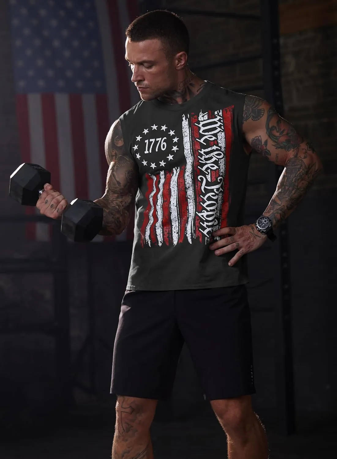Mainfini Men's Muscle Tank Tops Sleeveless Tee Shirts American Flag Graphic Gym Workout USA Tank (S-3XL)