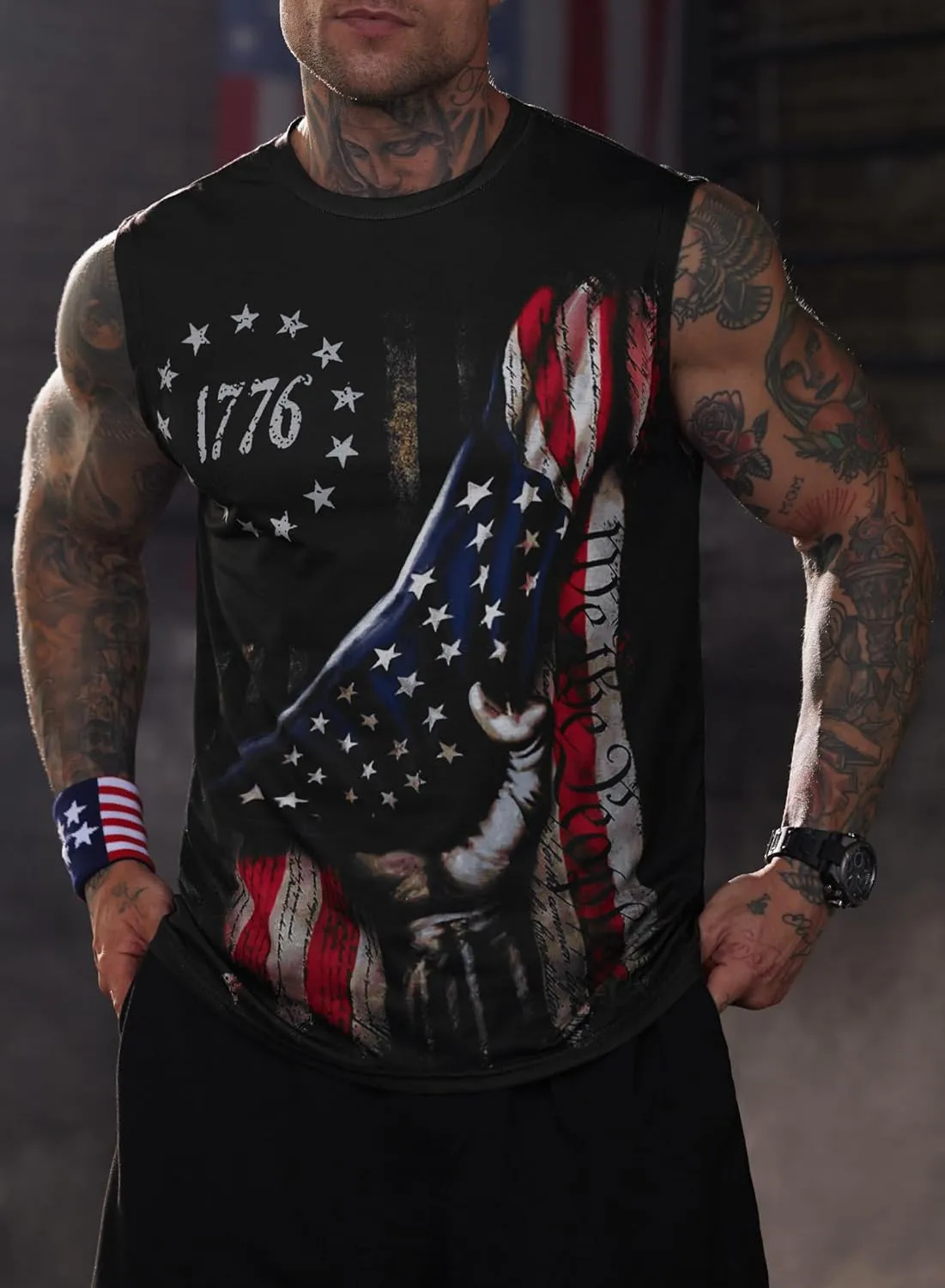 Mainfini Men's Muscle Tank Tops Sleeveless Tee Shirts American Flag Graphic Gym Workout USA Tank (S-3XL)