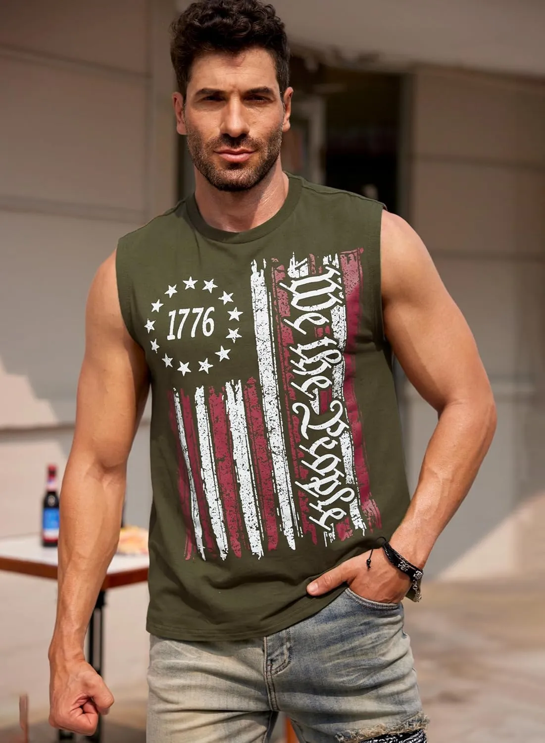 Mainfini Men's Muscle Tank Tops Sleeveless Tee Shirts American Flag Graphic Gym Workout USA Tank (S-3XL)