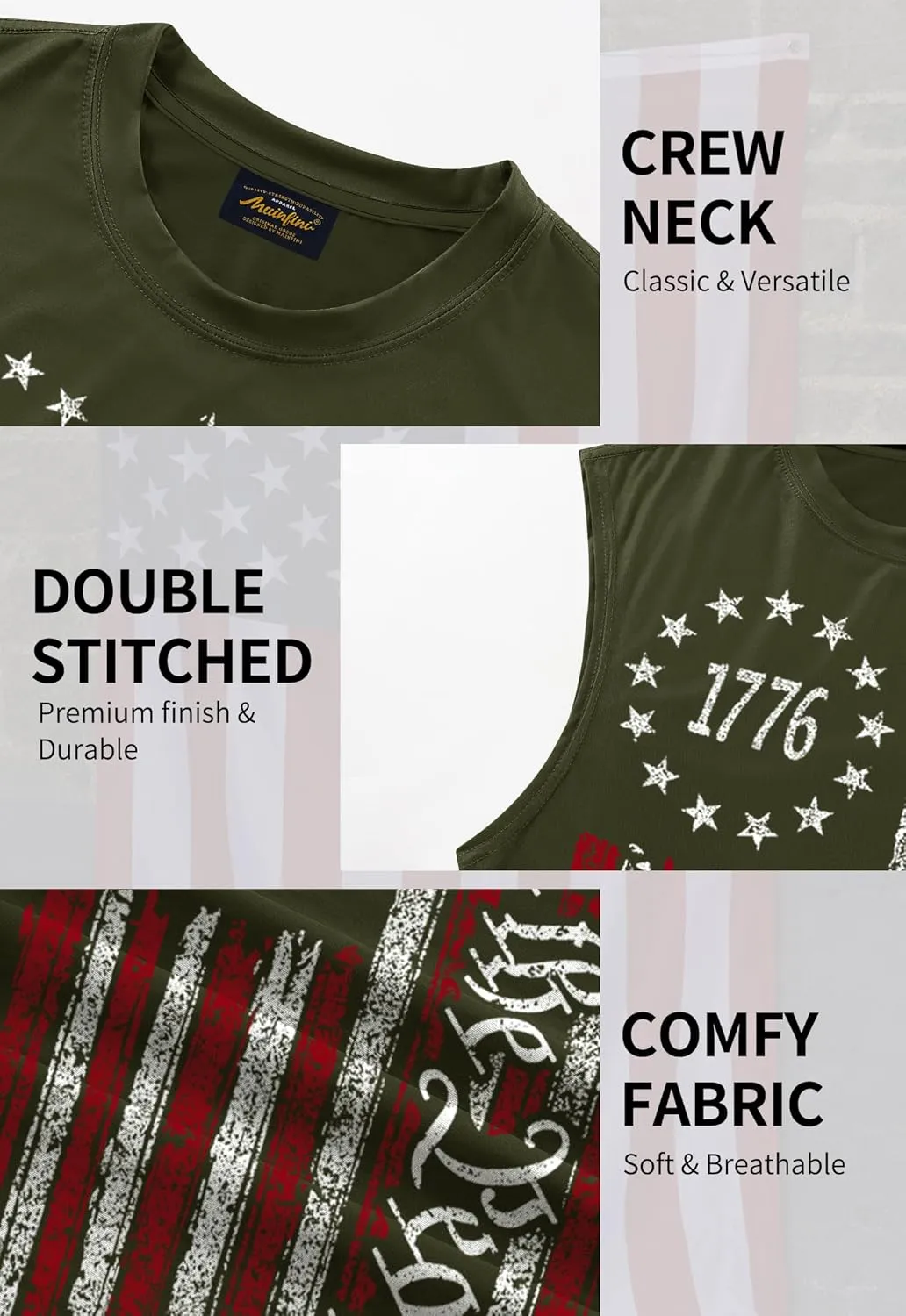 Mainfini Men's Muscle Tank Tops Sleeveless Tee Shirts American Flag Graphic Gym Workout USA Tank (S-3XL)