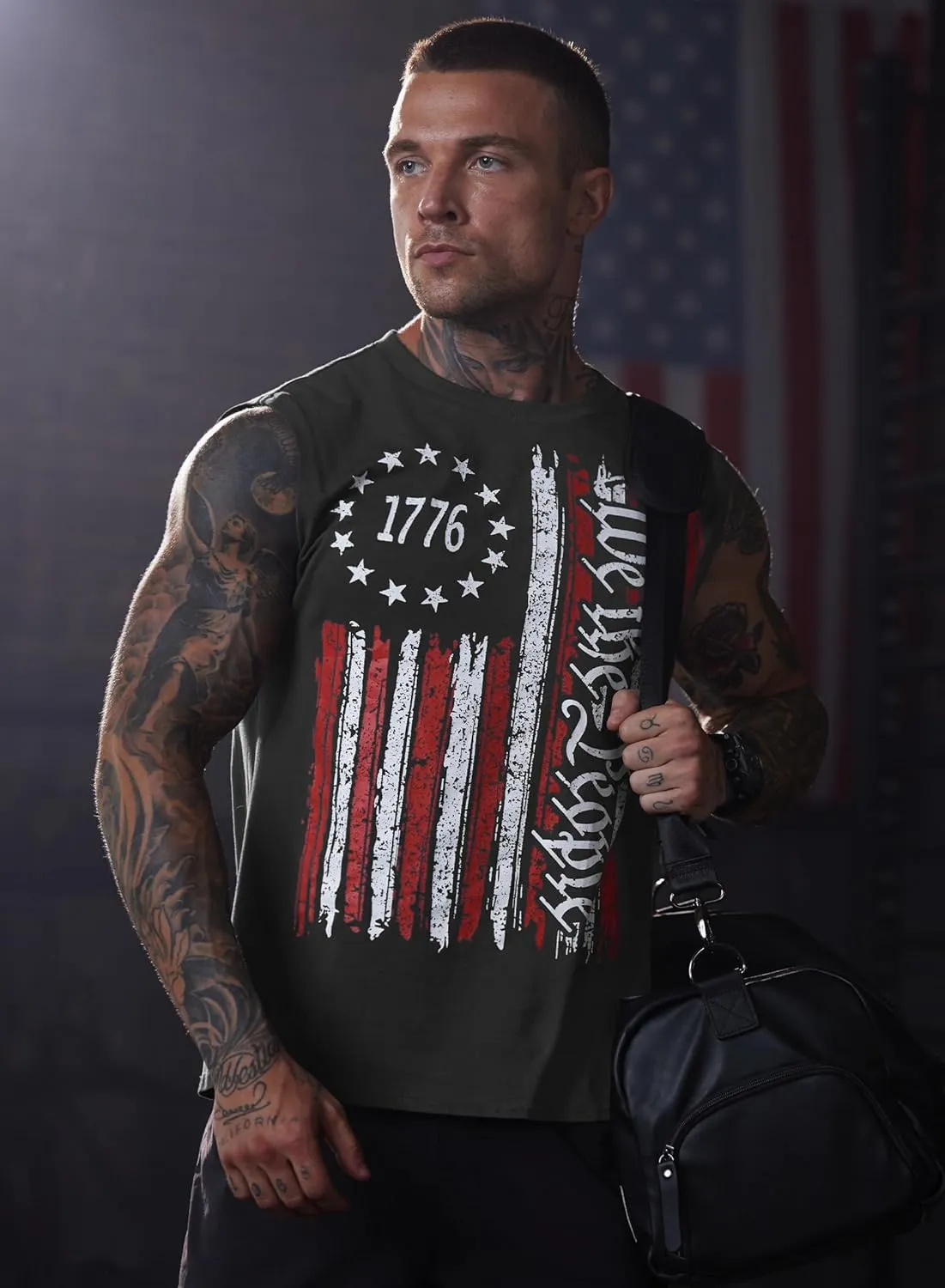 Mainfini Men's Muscle Tank Tops Sleeveless Tee Shirts American Flag Graphic Gym Workout USA Tank (S-3XL)