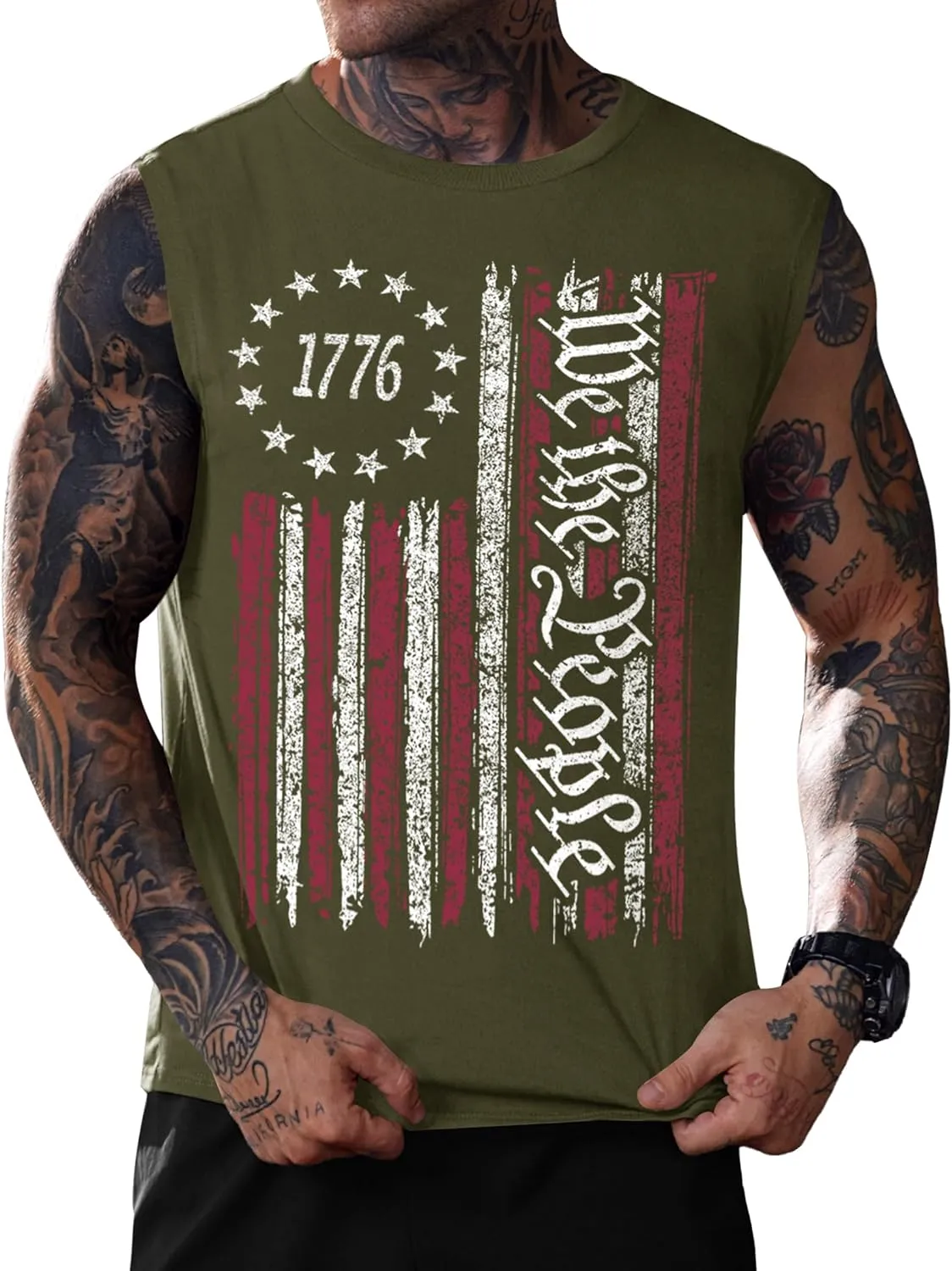 Mainfini Men's Muscle Tank Tops Sleeveless Tee Shirts American Flag Graphic Gym Workout USA Tank (S-3XL)