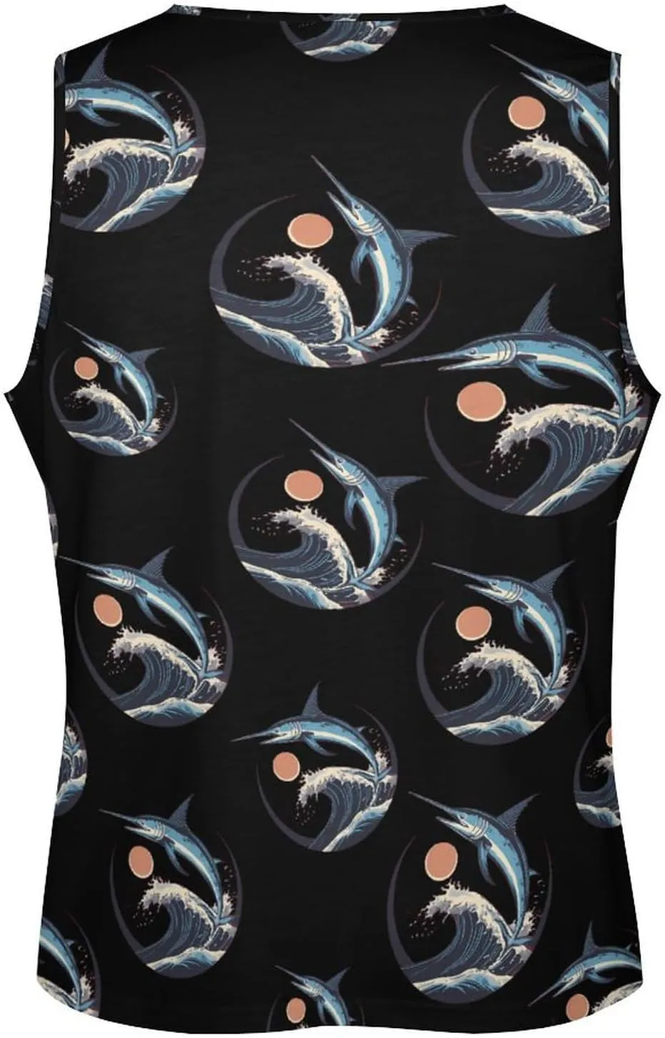 Marlin Fish Jumping Ocean Waves Sunset Soft Tank Tops Men Workout Vest Quick Dry Casual T-Shirts Gym Running