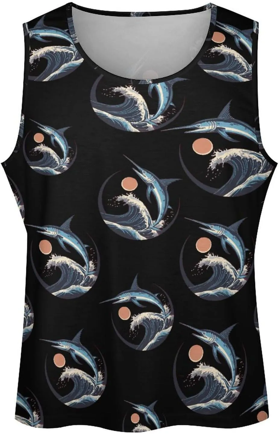 Marlin Fish Jumping Ocean Waves Sunset Soft Tank Tops Men Workout Vest Quick Dry Casual T-Shirts Gym Running