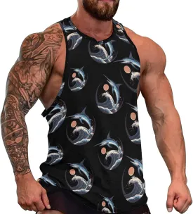 Marlin Fish Jumping Ocean Waves Sunset Soft Tank Tops Men Workout Vest Quick Dry Casual T-Shirts Gym Running