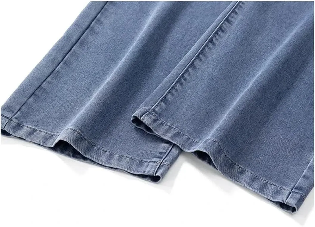 Men Lyocell Thin Jeans Soft Wide Trousers Straight Comfortable Loose Denim Pants Streetwear