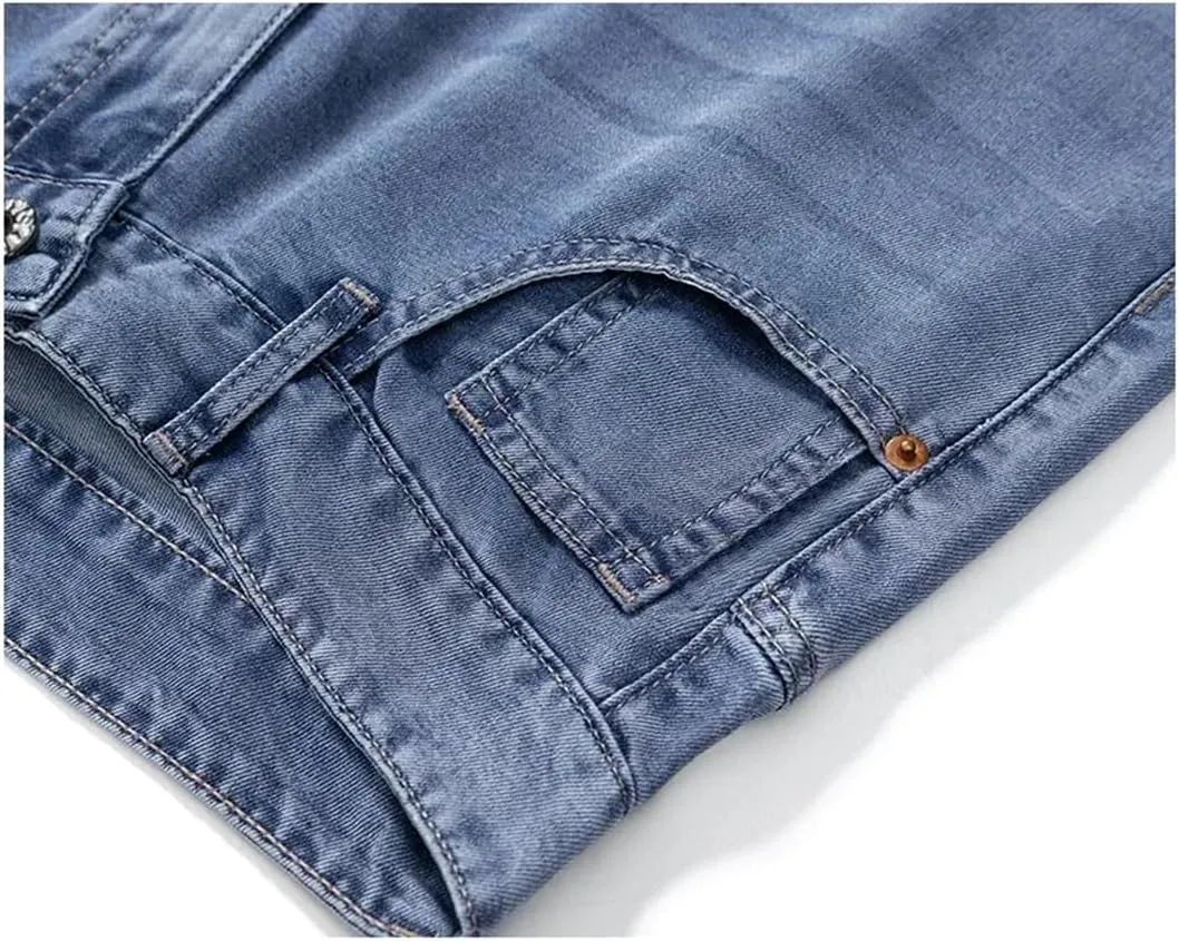 Men Lyocell Thin Jeans Soft Wide Trousers Straight Comfortable Loose Denim Pants Streetwear