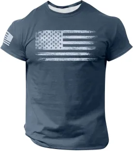 Mens American Flag Graphic T-Shirts 4th of July Graphic Embroidered Fashion Gym Shirts