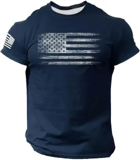 Mens American Flag Graphic T-Shirts 4th of July Graphic Embroidered Fashion Gym Shirts