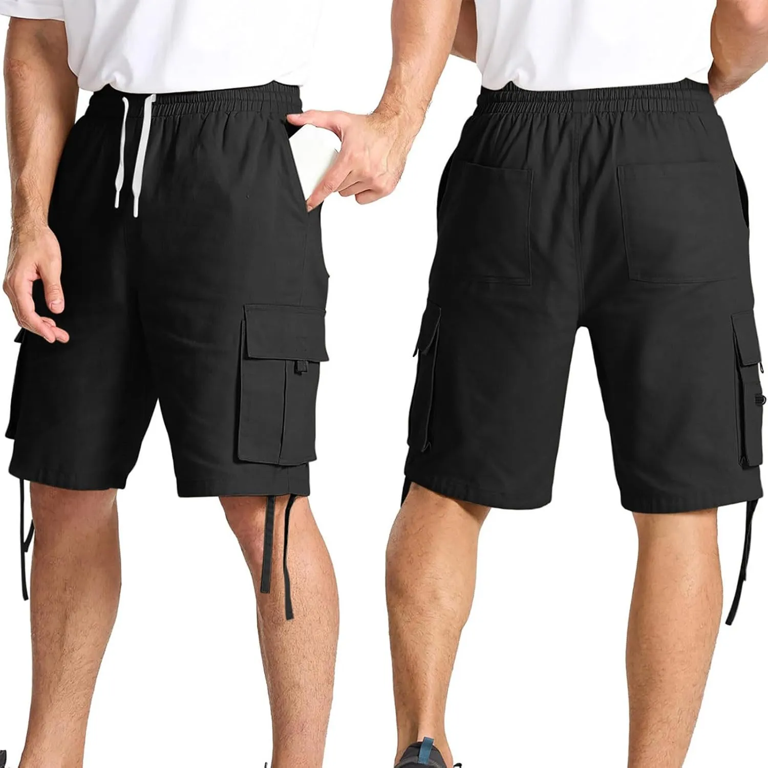 Men's Cargo Shorts Solid Color Casual Summer Bermuda Shorts Breathable Straight Leg Jogger Pants Outdoor Everyday Wear