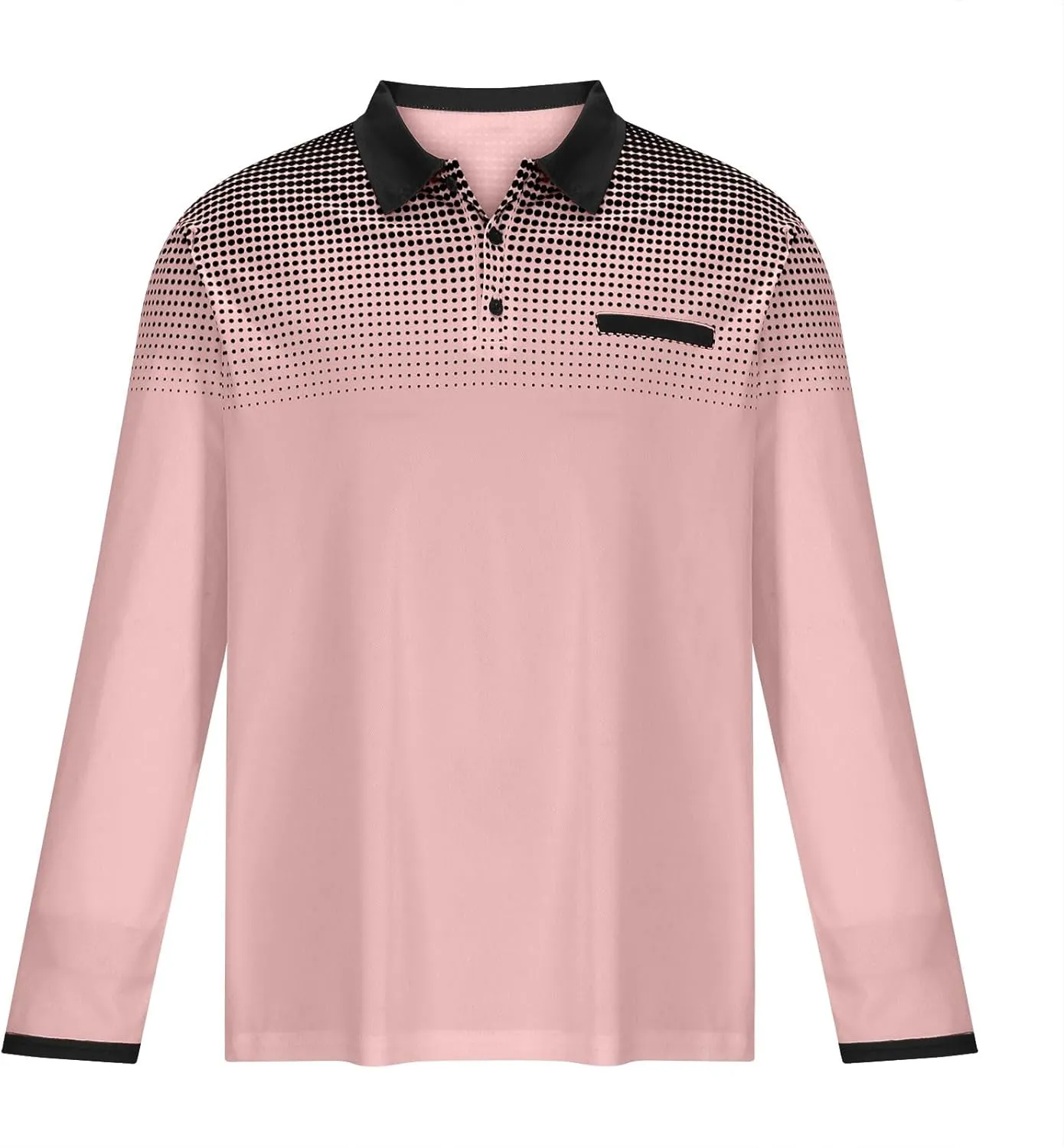 Men's Gradient Printed Sport Shirt Button Lapel Long Sleeve Tops Casual Golf Polo Shirts Fall Winter Tops