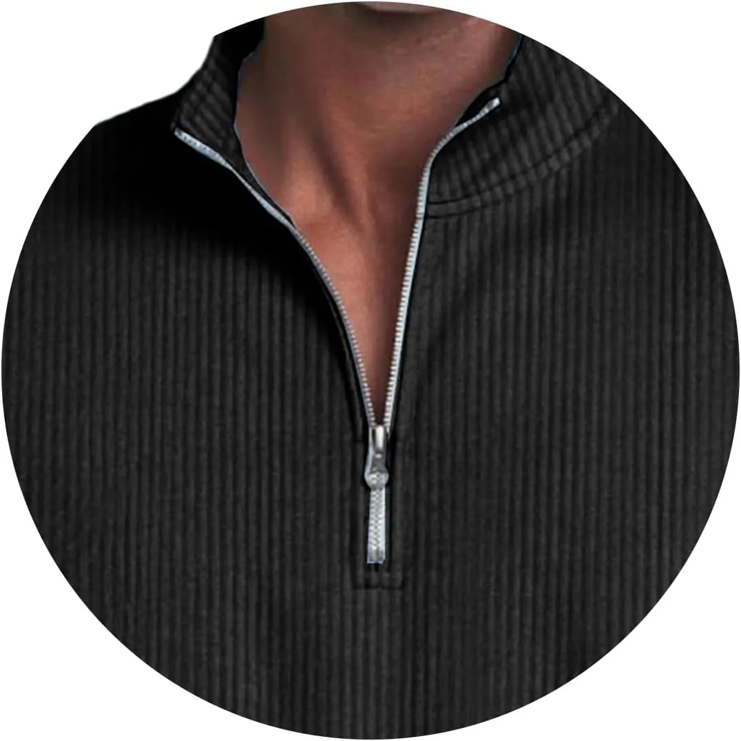 Men's Quarter Zip Polo Shirts 3D Digital Printing T Shirts Solid Color Lapel Short Sleeve Tops Summer Pullover Tops