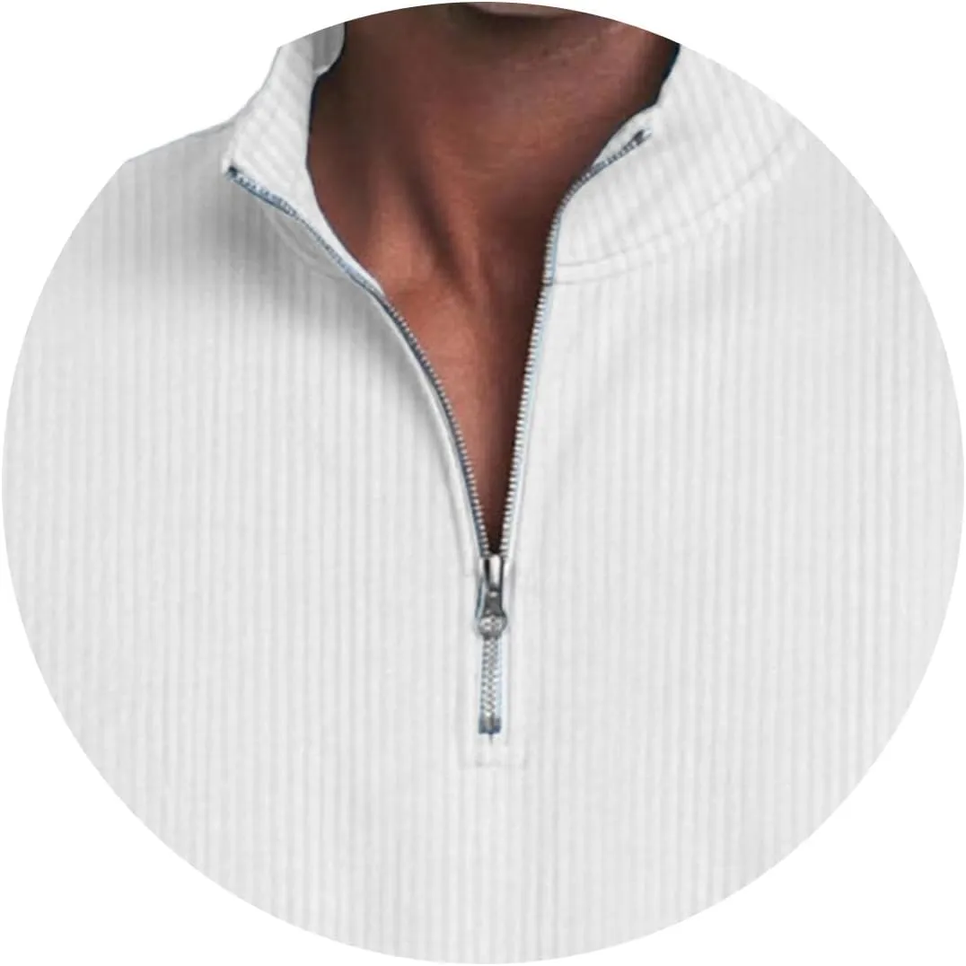Men's Quarter Zip Polo Shirts 3D Digital Printing T Shirts Solid Color Lapel Short Sleeve Tops Summer Pullover Tops