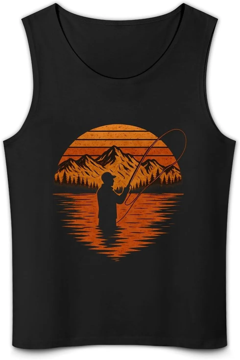 Men's Sleeveless Gym Vintage Sunset Mountain Landscape Tank Top Workout Cotton T-Shirt