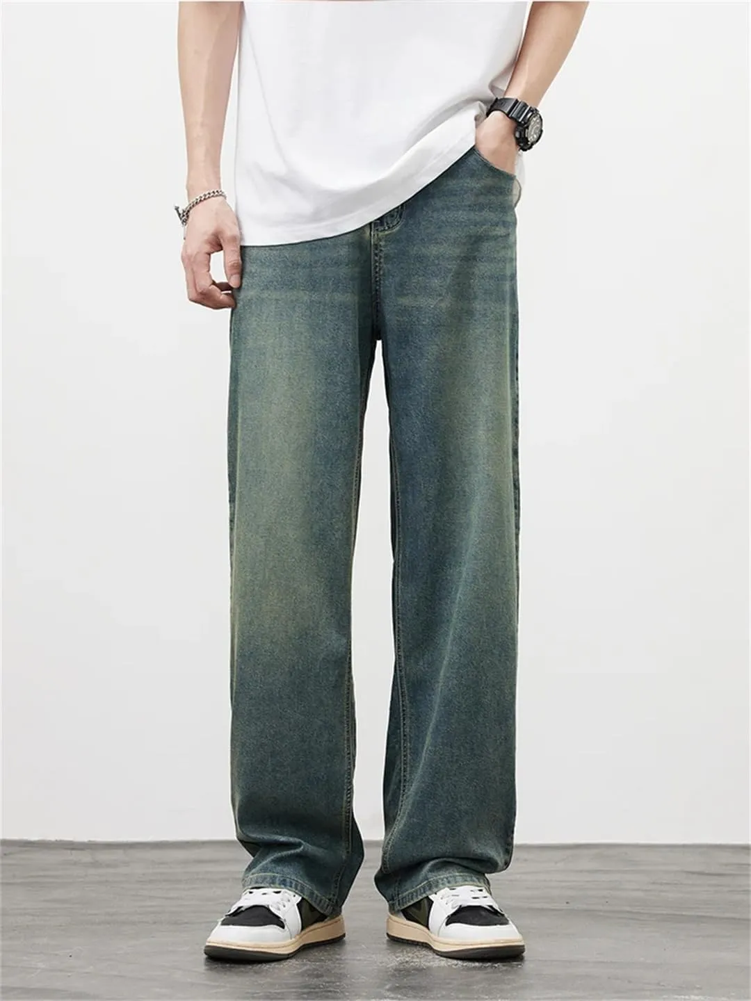 Men's Straight Vintage Jeans Soft Lyocell Trousers Personality Baggy Denim Pants