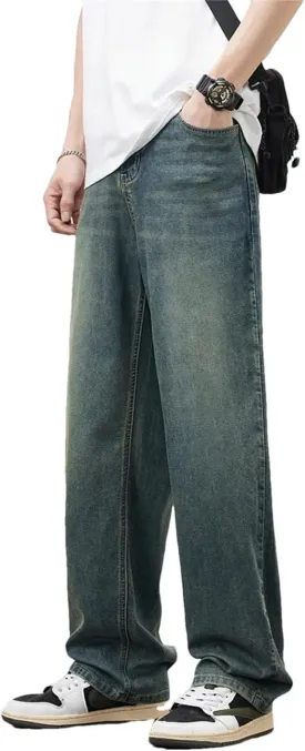Men's Straight Vintage Jeans Soft Lyocell Trousers Personality Baggy Denim Pants