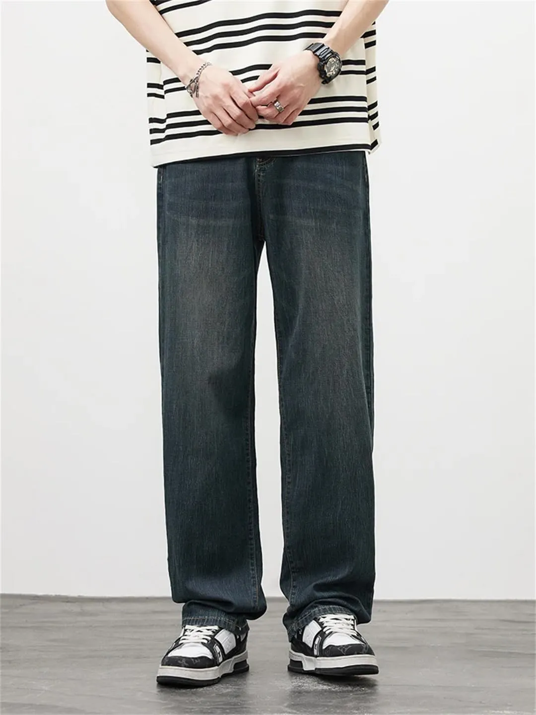Men's Straight Vintage Jeans Soft Lyocell Trousers Personality Baggy Denim Pants