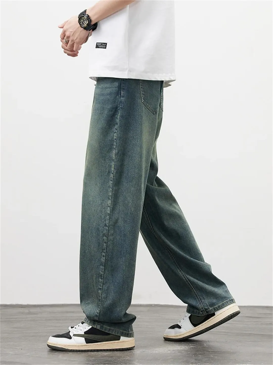 Men's Straight Vintage Jeans Soft Lyocell Trousers Personality Baggy Denim Pants