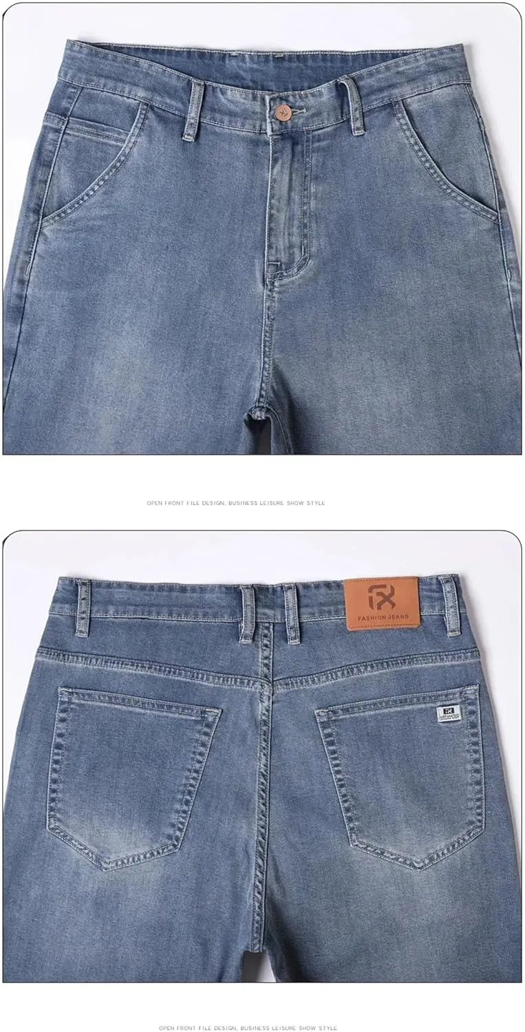 Men's Summer Lyocell Baggy Jeans Thin Breathable Straight Pants Vintage Business Denim Trousers