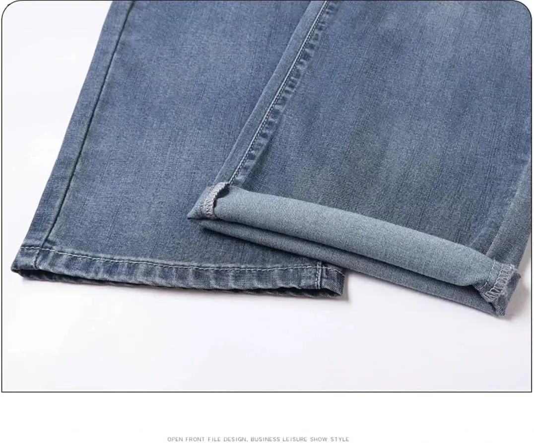 Men's Summer Lyocell Baggy Jeans Thin Breathable Straight Pants Vintage Business Denim Trousers
