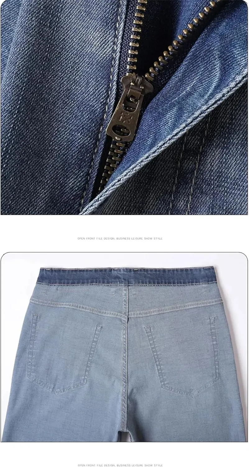 Men's Summer Lyocell Baggy Jeans Thin Breathable Straight Pants Vintage Business Denim Trousers