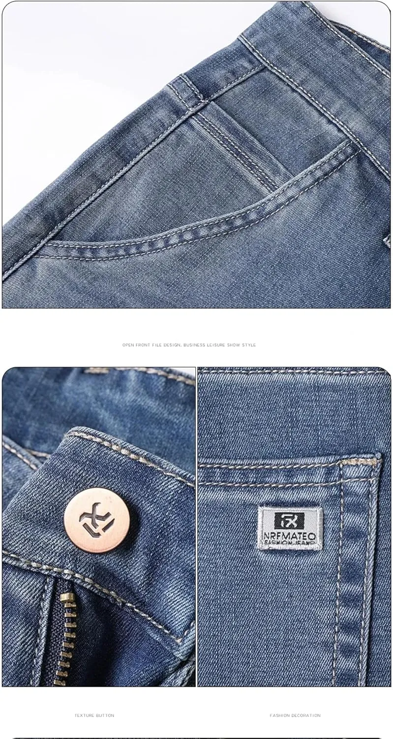 Men's Summer Lyocell Baggy Jeans Thin Breathable Straight Pants Vintage Business Denim Trousers